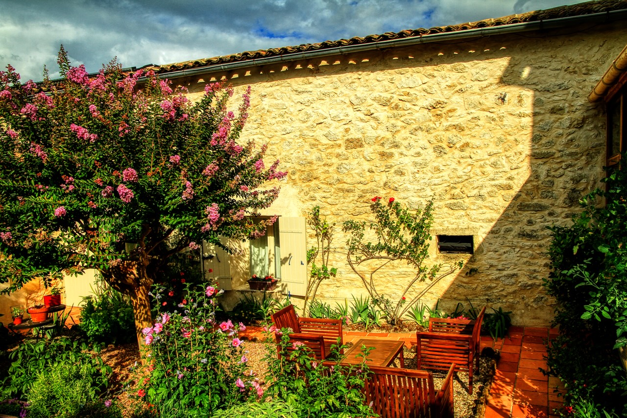 Gensac - Stone Building with Flowers
